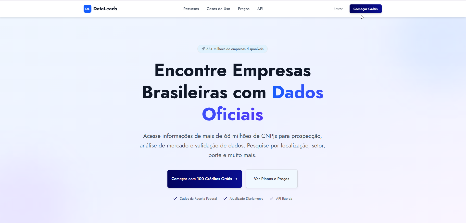 Screenshot do projeto DataLeads 365 - Encontre empresas brasileiras com dados oficiais da Receita 