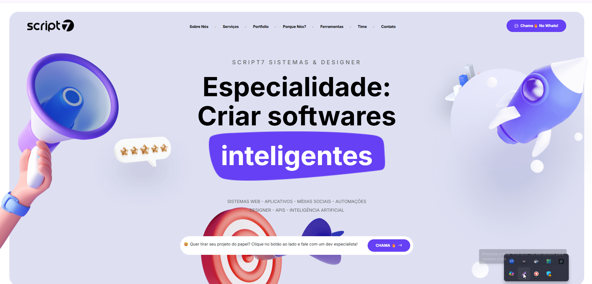 Screenshot do projeto Script7 Software - Site institucional da Script7 Sistemas & Designer. Especiali